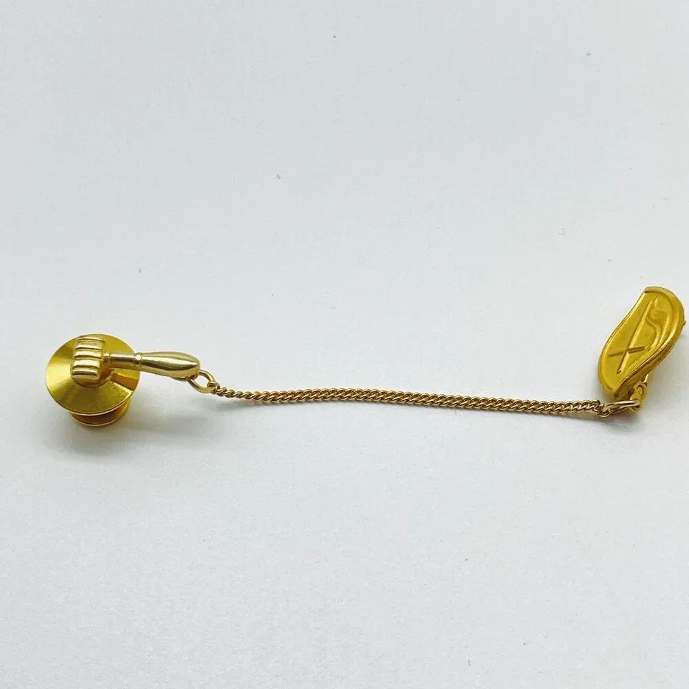 Vintage Gold Tone Leaf Tie Tack Chain Set Christian Gavel Law